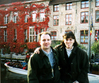 Joy and Tom above canal with Duc de Bourgogne in the background